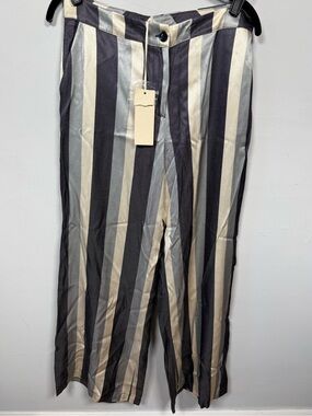 CRISTINA GAVIOLI Vertical Stripe Wide Leg Trousers Pants Size 12 NWT